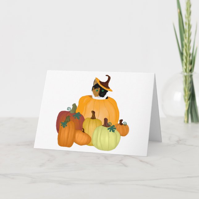 Pumpkin Patch Cat Greeting Card Kort (Framsida)