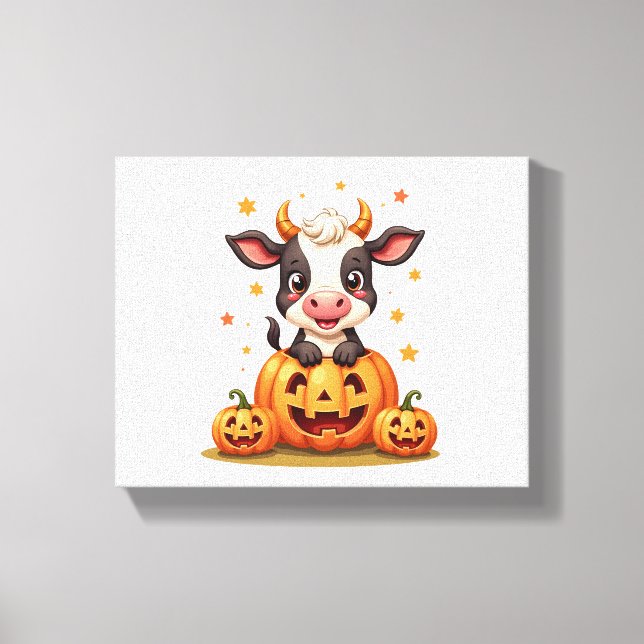 Pumpkin Patch Cow Canvastryck (Framsida)
