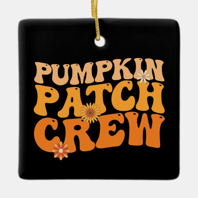 Pumpkin Patch Crew Retro Groovy Fall Hösten Julgransprydnad Keramik (Framsida)