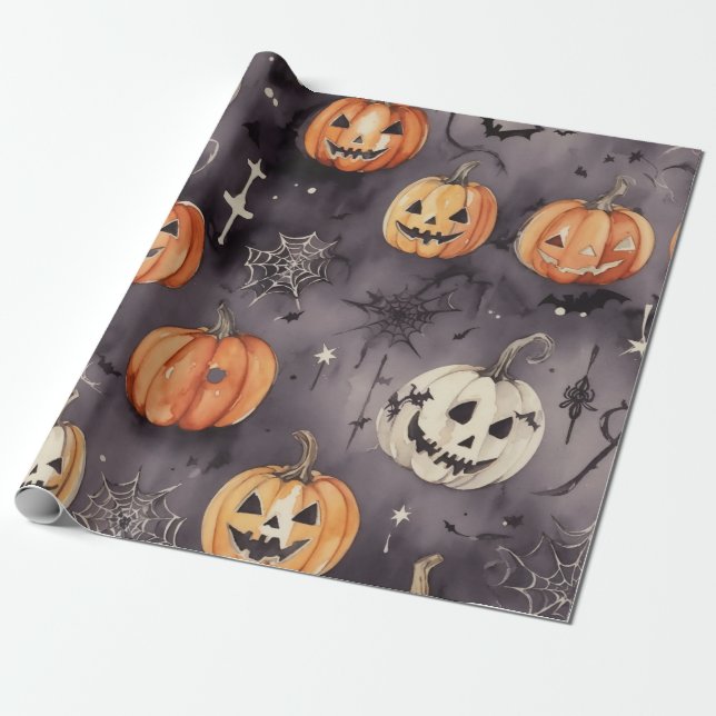 Pumpkin Patch Delight: Halloween spooky mönster Presentpapper (Utrullad)