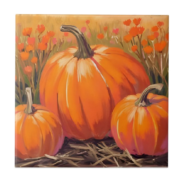 Pumpkin Patch Fall Foliage Watercolor Kakelplatta (Framsidan)