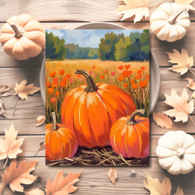Pumpkin Patch Fall Foliage Watercolor Vykort (Skapare uppladdad)