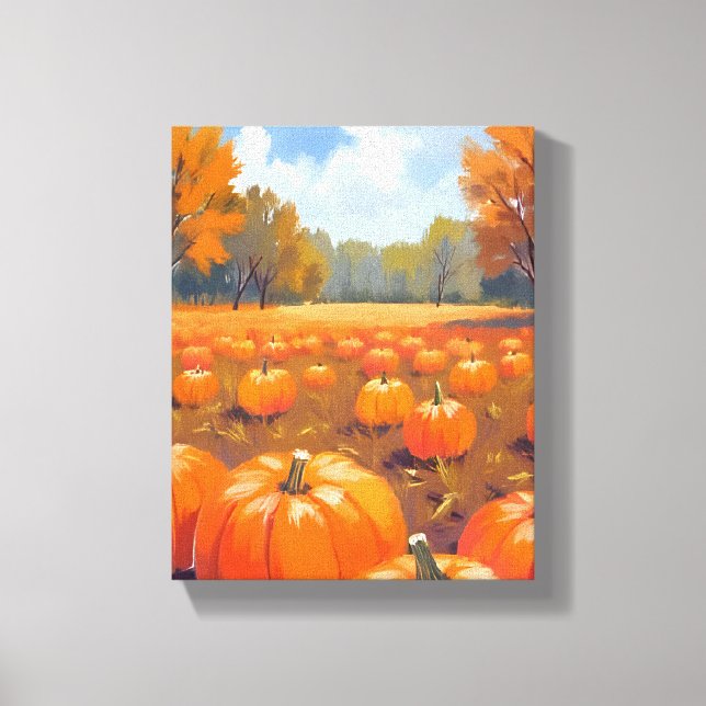 Pumpkin Patch Fall Watercolor Painting Canvastryck (Framsida)