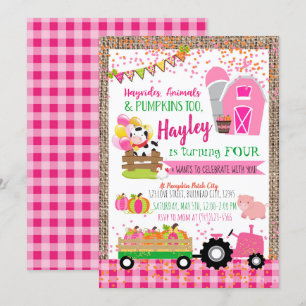 Pumpkin Patch Farmer Girls Rosa Birthday Inbjudningar