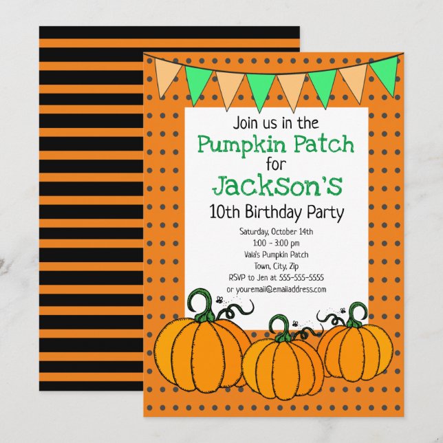 Pumpkin Patch-Födelsedagsfest Inbjudningar (Fram/baksida)