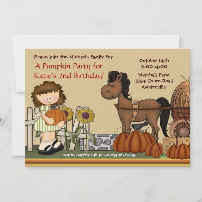 Pumpkin Patch Girl Brunette-inbjudan Inbjudningar (Framsida)