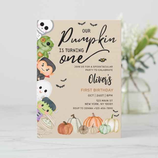 Pumpkin Patch Halloween 1:a födelsedagsinbjudan Inbjudningar (Stående Fram)