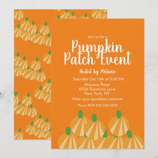 Pumpkin Patch Halloween Fall Event Flyer Inbjudningar (Fram/baksida)