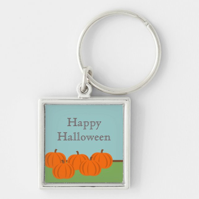 Pumpkin Patch Halloween Premium Keychain Fyrkantig Silverfärgad Nyckelring (Framsidan)