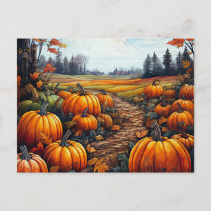 Pumpkin Patch Höst löv Träd Halloween Helg Vykort