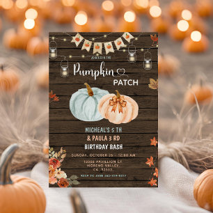 Pumpkin Patch Joint Birthday Syskon Party Inbjudningar