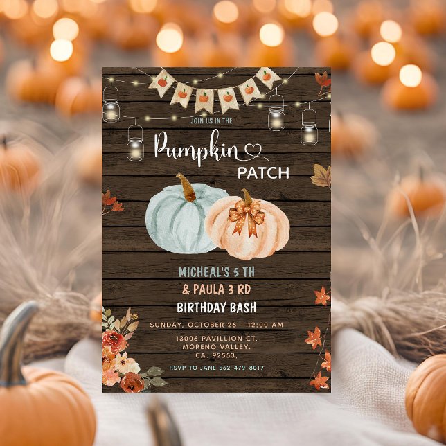 Pumpkin Patch Joint Birthday Syskon Party Inbjudningar (Skapare uppladdad)