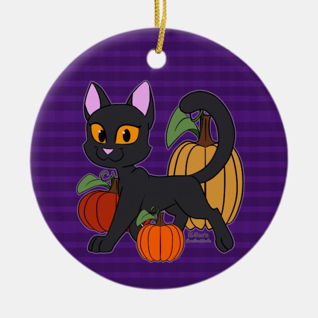 Pumpkin Patch Kattunge Julgransprydnad Keramik (Framsidan)