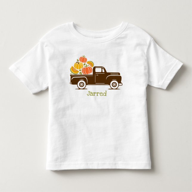Pumpkin Patch Lastbil Custom Name T Shirt (Framsida)