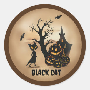 "Pumpkin Patch med en svart katt" Runt Klistermärke