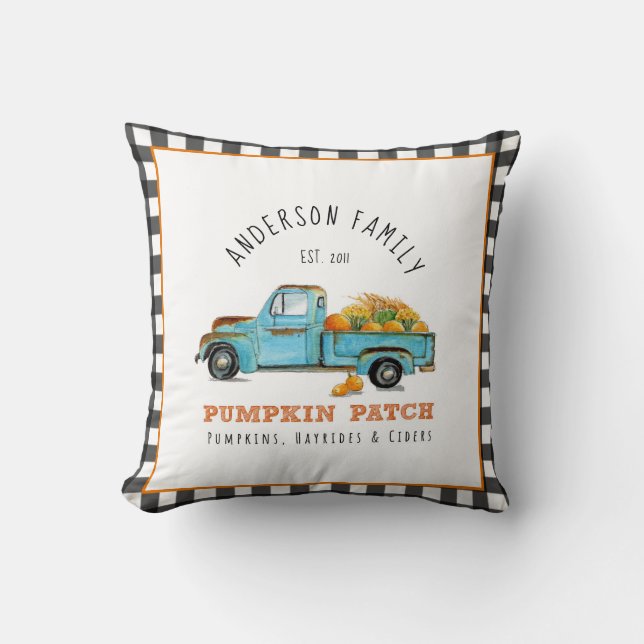 Pumpkin patch personlig gingham Dekorativ kudde (Framsida)