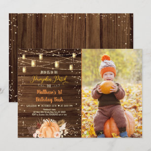 Pumpkin Patch Rustic String Ljus Birthday Inbjudningar