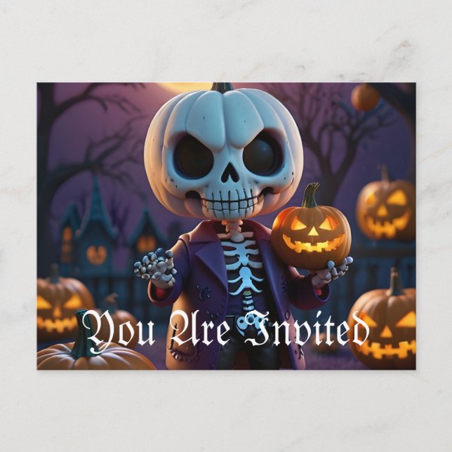 Pumpkin Patch Skeleton Assion Inbjudan Vykort (Framsida)