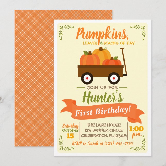 Pumpkin Patch Wagon Fall Birthday-inbjudan Inbjudningar (Fram/baksida)