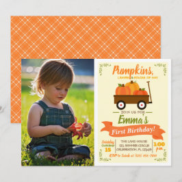 Pumpkin Patch Wagon Fall Photo Birthday-inbjudan Inbjudningar