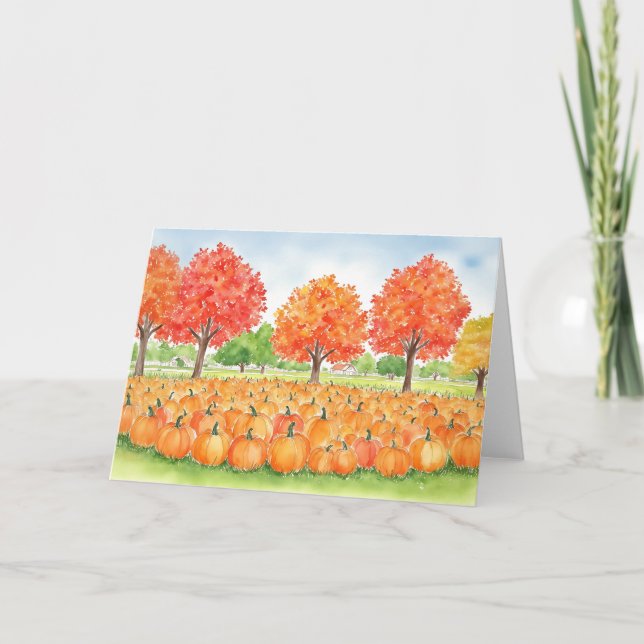 Pumpkin Patch Watercolor Höst Kort (Framsida)