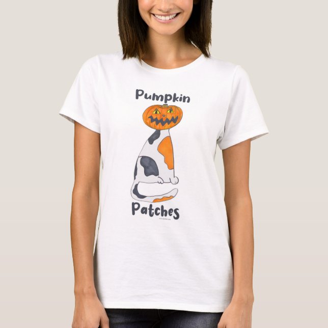Pumpkin Patches Halloween Calico Cat Tecknad T Shirt (Framsida)