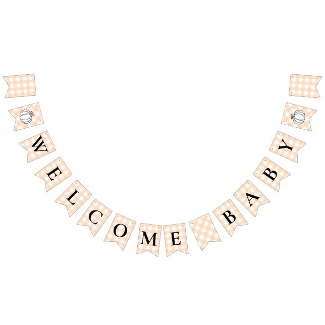 Pumpkin Peach Gingham Baby Shower Bunting Flagga (Alla)