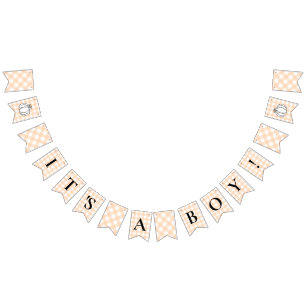 Pumpkin Peach Gingham Baby Shower Bunting Flaggor
