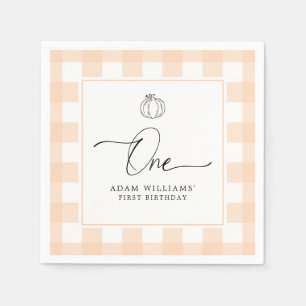 Pumpkin Peach Gingham First Birthday Pappersservet Pappersservett