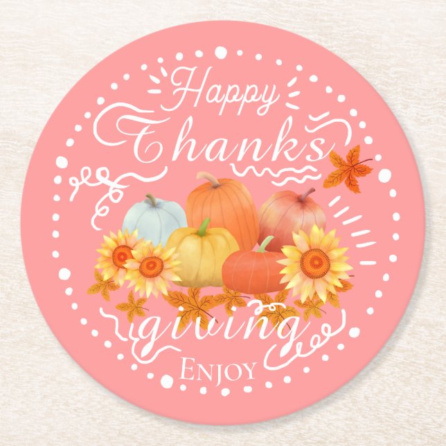 Pumpkin Peach (höst) Underlägg Papper Rund (Framsidan)