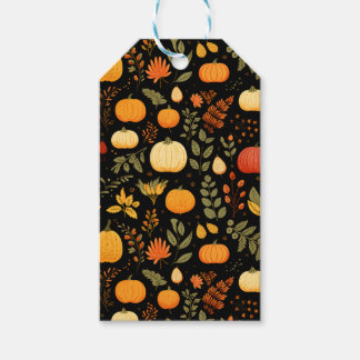 Pumpkin Pear Foliage Fall Harvest Mönster Black Presentetikett