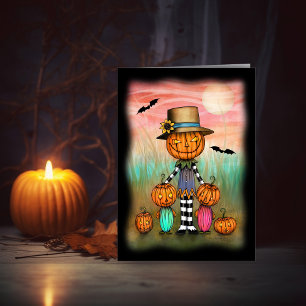 Pumpkin People Cute Halloween-teckningskort Kort