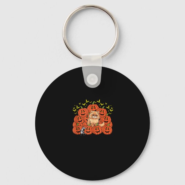Pumpkin Persian Cat Halloween Kitten Jack O Lanter Nyckelring (Framsida)