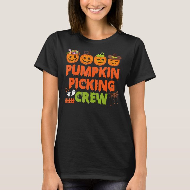 Pumpkin Picking Crew för Halloween-familjen T Shirt (Framsida)