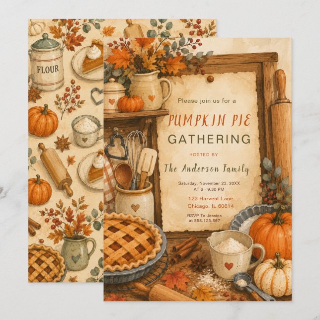 Pumpkin Pie-fest Inbjudningar (Fram/baksida)