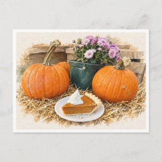 Pumpkin Pie & Höstskörd Vattenfärg Postkort Helg Vykort