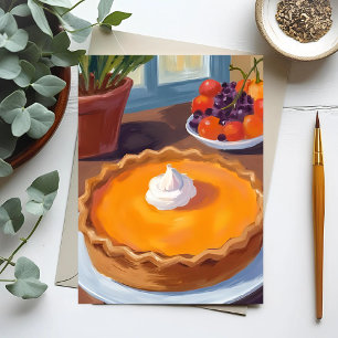 Pumpkin Pie Vattensmålarmålning för Thanksgiving Vykort