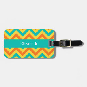 Pumpkin Pineapple Teal LG Chevron ZigZag Monogram Bagagebricka