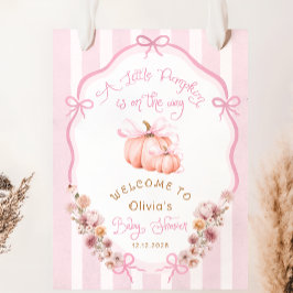 Pumpkin Pink Bow Fall Floral Baby Shower Welcome Poster
