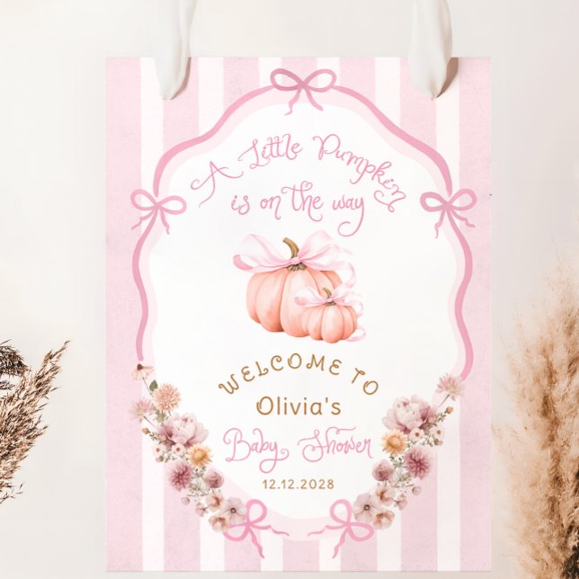 Pumpkin Pink Bow Fall Floral Baby Shower Welcome Poster (Skapare uppladdad)