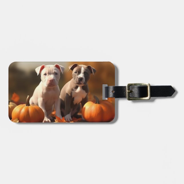 Pumpkin Pitbull Puppy Autumn Delight Pumpkin Bagagebricka (Horisontell Framsida)