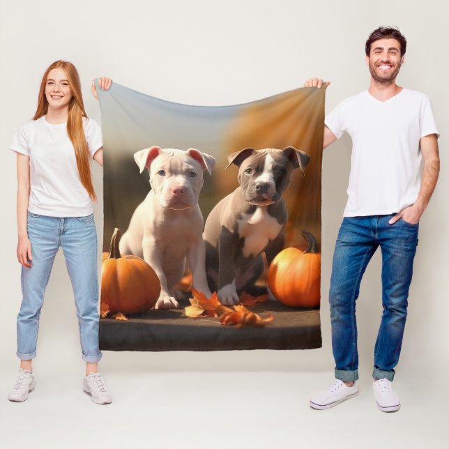 Pumpkin Pitbull Puppy Autumn Delight Pumpkin Fleecefilt (På plats)