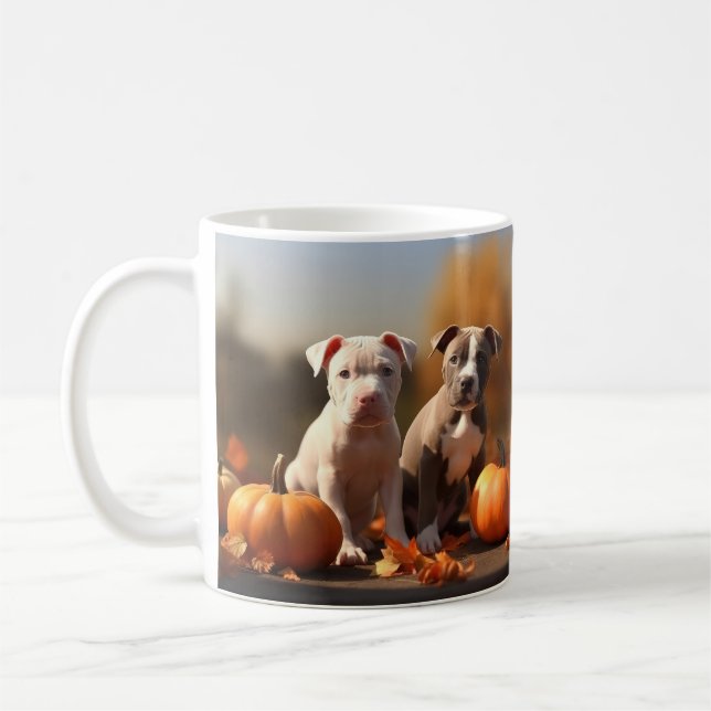Pumpkin Pitbull Puppy Autumn Delight Pumpkin Kaffemugg (Vänster)