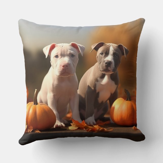 Pumpkin Pitbull Puppy Autumn Delight Pumpkin Kudde (Baksida)