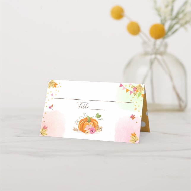 Pumpkin PlaceCard - höstfälla födelsedag Placeringskort (Framsida)