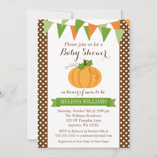 Pumpkin Polka Dot Bunting Fall Baby Shower Inbjudningar (Framsida)