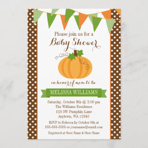 Pumpkin Polka Dot Bunting Fall Baby Shower Inbjudningar