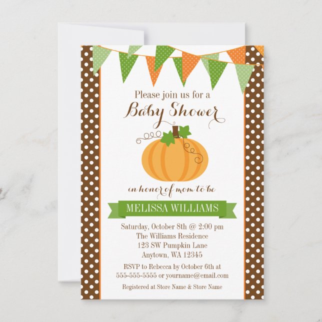 Pumpkin Polka Dot Bunting Fall Baby Shower Inbjudningar (Framsida)