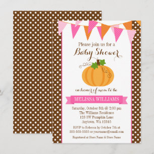 Pumpkin Polka Dot Bunting Girl Fall Baby Shower Inbjudningar