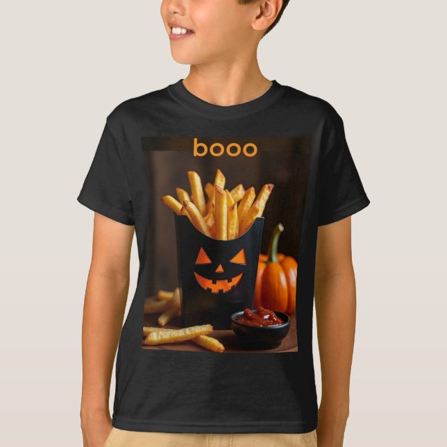 Pumpkin-pommes med katsup för halloween t shirt (Framsida)